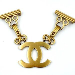 Chanel Vintage Gold CC Hook and Eye Large Double Brooch